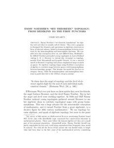 EMMY NOETHER’S “SET THEORETIC” TOPOLOGY: FROM DEDEKIND TO THE FIRST FUNCTORS COLIN MCLARTY