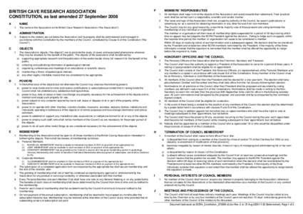 BRITISH CAVE RESEARCH ASSOCIATION CONSTITUTION, as last amended 27 September 2008 F  MEMBERS’ RESPONSIBILITIES