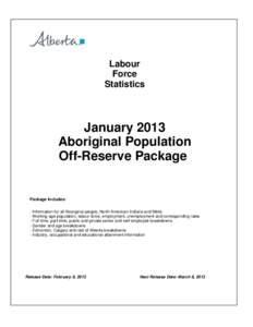 Labour Force Statistics January 2013 Aboriginal Population