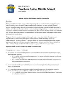 EPA Generate Game Middle School Instructional Support Document