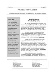 Number 63  Spring 2016 NAAHoLS NEWSLETTER The North American Association for the History of the Language Sciences