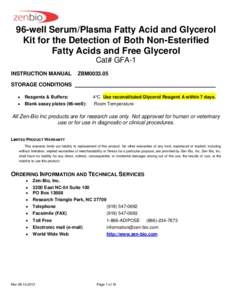 96-well Serum/Plasma Fatty Acid and Glycerol Kit for the Detection of Both Non-Esterified Fatty Acids and Free Glycerol Cat# GFA-1 INSTRUCTION MANUAL