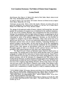 Karl Amadeus Hartmann: The Politics of Musical Inner Emigration Larson Powell Musik-Konzepte, Neue Folge no[removed]March 2010), edited by Ulrich Tadday. Munich: edition text und kritik. 148 pp., with photographs and music