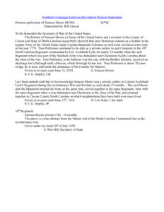 Southern Campaign American Revolution Pension Statements Pension application of Simeon Moore S41960 Transcribed by Will Graves fn7NC