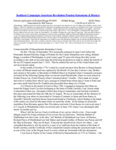 Southern Campaigns American Revolution Pension Statements & Rosters Pension application of Richard Briggs W10458 Transcribed by Will Graves Huldah Briggs