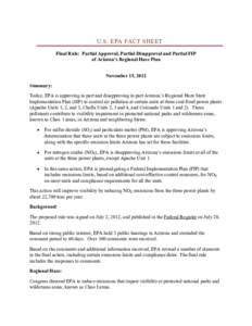 Final Rule Fact Sheet: Partial Approval, Partial Disapproval and Partial FIP of Arizona’s Regional Haze Plan - EPA-R09-OAR[removed]