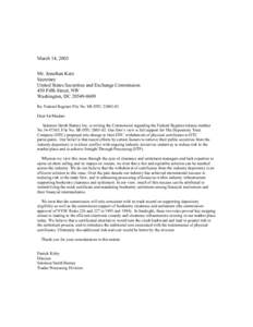 March 14, 2003 Mr. Jonathan Katz Secretary United States Securities and Exchange Commission 450 Fifth Street, NW Washington, DC[removed]