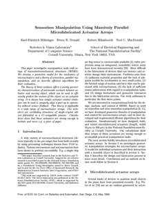 Sensorless Manipulation Using Massively Parallel Microfabricated Actuator Arrays Karl-Friedrich Bohringer Bruce R. Donald Robert Mihailovich Noel C. MacDonald