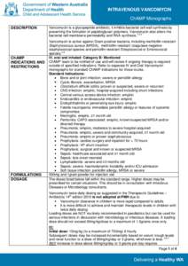 INTRAVENOUS VANCOMYCIN ChAMP Monographs DESCRIPTION ChAMP INDICATIONS AND