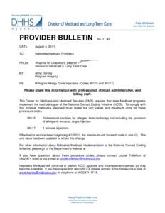 PROVIDER BULLETIN  No[removed]DATE: