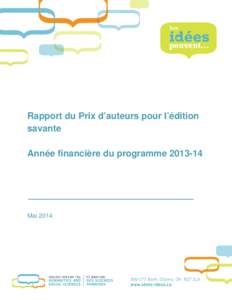 Rapport du Prix d’auteurs pour l’édition savante Année financière du programme[removed]Mai 2014