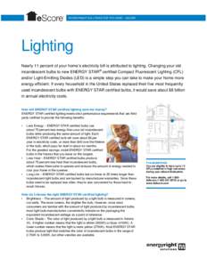ENERGYRIGHT SOLUTIONS FOR THE HOME – eSCORE  Lighting Nearly 11 percent of your home’s electricity bill is attributed to lighting. Changing your old incandescent bulbs to new ENERGY STAR® certified Compact Fluoresce