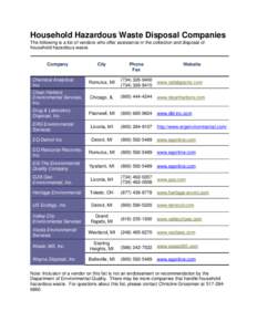 Hazardous waste / Clean Harbors / Veolia / Veolia Environmental Services / Household Hazardous Waste