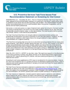 U.S. Preventive Services Task Force Issues Final Recommendation Statement on Screening for Oral Cancer