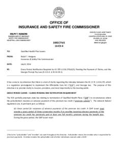 OFFICE OF INSURANCE AND SAFETY FIRE COMMISSIONER SEVENTH FLOOR, WEST TOWER FLOYD BUILDING 2 MARTIN LUTHER KING, JR. DRIVE ATLANTA, GA 30334