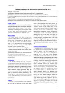 15 AprilJapan Meteorological Agency Monthly Highlights on the Climate System (MarchHighlights in March 2015