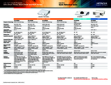 LCD, DLP® and HD Projectors  Fall 2014 Ultra Short Throw, Short Throw and DLP® Series