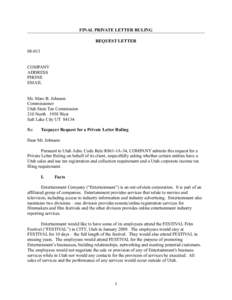 FINAL PRIVATE LETTER RULING REQUEST LETTER[removed]COMPANY ADDRESS PHONE