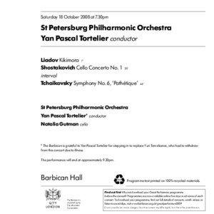 Saturday 18 October 2008 at 7.30pm  St Petersburg Philharmonic Orchestra