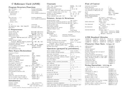 C Reference Card (ANSI)  Constants Flow of Control