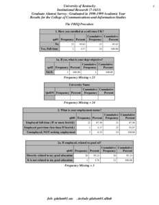 University of Kentucky Institutional Research[removed]Graduate Alumni Survey - Graduated in[removed]Academic Year Results for the College of Communications-and-Information-Studies  1