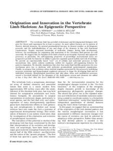 JOURNAL OF EXPERIMENTAL ZOOLOGY (MOL DEV EVOL) 304B:593–Origination and Innovation in the Vertebrate Limb Skeleton: An Epigenetic Perspective ¨ LLER2 STUART A. NEWMAN1 AND GERD B. MU