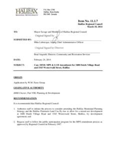 Case 18510 – MPS & LUB Amendment for 3400 Dutch Village Road and 3343 Westerwald Street, Halifax - Mar[removed]Regional Council - HRM