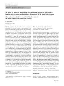 J. Afr. Cancer[removed]:[removed]DOI[removed]s12558[removed]POLITIQUE DE SANTÉ / HEALTH POLICY  De plus en plus de malades et de moins en moins de soignants :