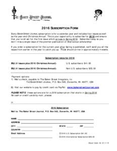 Baker Street Journal Subscription Form