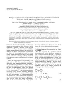 Indian Journal of Chemistry Vol. 51A, Sept-Oct 2012, pp[removed]Analysis of pyridinium catalyzed electrochemical and photoelectrochemical reduction of CO2: Chemistry and economic impact Kate A Keets a, Emily Barton Co