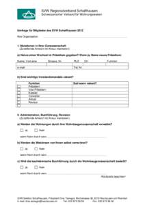 SVW Regionalverband Schaffhausen Schweizerischer Verband für Wohnungswesen Umfrage für Mitglieder des SVW Schaffhausen 2012 Ihre Organisation: