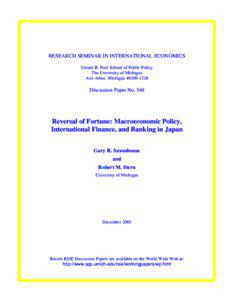RESEARCH SEMINAR IN INTERNATIONAL ECONOMICS Gerald R. Ford School of Public Policy The University of Michigan
