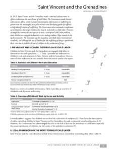 Saint Vincent and the Grenadines MINIMAL ADVANCEMENT In 2013, Saint Vincent and the Grenadines made a minimal advancement in efforts to eliminate the worst forms of child labor. The Government made limited enforcements e