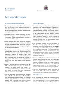 FACT SHEET S EPTEMBER 2012 MINISTRY FOR FOREIGN AFFAIRS OF ICELAND  ICELAND’S ECONOMY