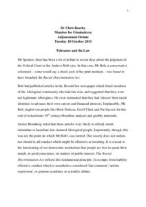 1  Dr Chris Bourke Member for Ginninderra Adjournment Debate Tuesday 18 October 2011