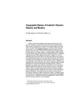 Geographic Names of Iceland’s Glaciers: Historic and Modern By Oddur Sigurðsson1 and Richard S. Williams, Jr.2