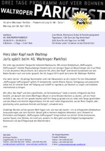 40 Jahre Waltroper Parkfest – Pressemitteilung Nr. 06 – Seite 1 Waltrop, den 30. April 2015 keyfacts 40. WALTROPER PARKFEST – 