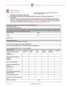 Faculty of Architecture: Environmental Design Architecture Master Preparation Option Program CONFIDENTIAL REFERENCE LETTER FORM  