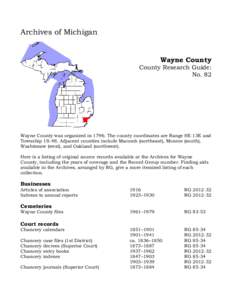 Archives of Michigan Wayne County County Research Guide: No. 82