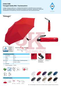 Artikel 5480 Trimagic® Safety Mini -Taschenschirm 3-teiliges schwarzes (DE Pat. Nr B4/DOS) mit verchromten Alustock, spezialbeschichteter Kunststoffgriff mit silberner Auslösetaste, ref