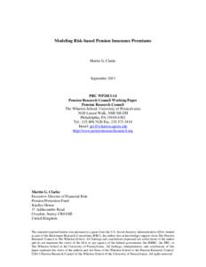 Modeling Risk-based Pension Insurance Premiums  Martin G. Clarke September 2013