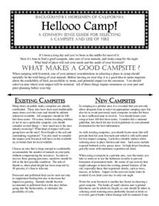 BACKCOUNTRY HORSEMEN OF CALIFORNIA  Hellooo Camp! A COMMON SENSE GUIDE FOR SELECTING A CAMPSITE AND USE OF FIRE