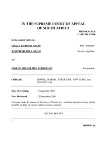 IN THE SUPREME COURT OF APPEAL OF SOUTH AFRICA REPORTABLE CASE NO[removed]In the matter between: GRACE CHRISSIE NKOSI