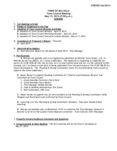 POSTED[removed]TOWN OF MILLVILLE Town Council Meeting May 13, [removed]:00 p.m.) AGENDA 1. Call Meeting to Order