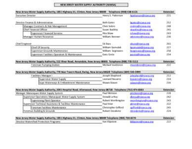 NEW JERSEY WATER SUPPLY AUTHORITY (NJWSA) New Jersey Water Supply Authority, 1851 Highway 31, Clinton, New Jersey[removed]Telephone[removed]Executive Director Henry S. Patterson [removed]