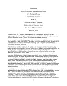 Statement of William A Werkheiser, Associate Director, Water U.S. Geological Survey Department of the Interior before the Committee on Natural Resources