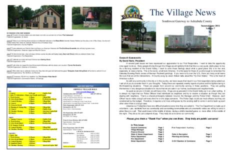 The Village News Southwest Gateway to Ashtabula County Summer June 2014 Volume 7 SUMMER CONCERT SERIES June 18th Cruise in for some classic cars and classic rock with our summer kick off band The Castaways!