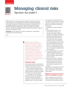 professional  Managing clinical risks Neville Steer  Tips from the toolkit 9