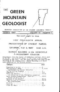 THE  GREEN MOUNTAIN GEOLOGIST OUARTERLY NEWSLETTER OF THE VERMONT GEOLOGICAL SOCIETY