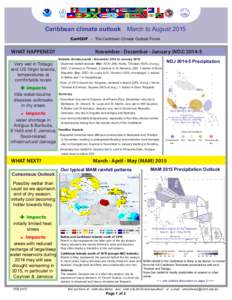 Caribbean climate outlook March to August 2015 CariCOF - The Caribbean Climate Outlook Forum WHAT HAPPENED? Very wet in Tobago and US Virgin Islands,